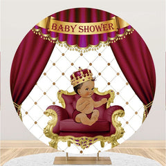 Lofaris Red Curtain Crown Cute Boy Round Baby Shower Backdrop