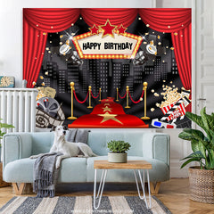 Lofaris Red Curtain High Builddings Night Birthday Backdrop