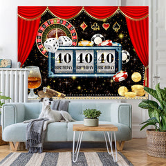 Lofaris Red Curtain Turntable Dice Backdrop For 40Th Birthday