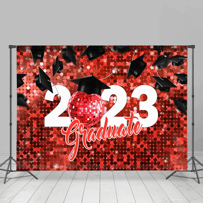 Lofaris Red Disco Bokeh Fallen Hat Graduate 2023 Backdrop