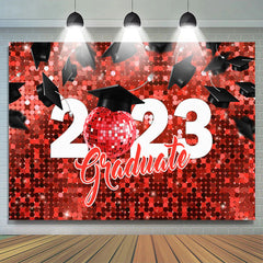 Lofaris Red Disco Bokeh Fallen Hat Graduate 2023 Backdrop