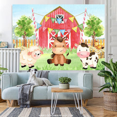 Lofaris Red Farm Theme With Cute Safari Happy Birthday Backdrop
