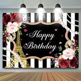 Lofaris Red Floral And Glitter Eiffel Tower Birthday Backdrop