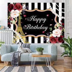 Lofaris Red Floral And Glitter Eiffel Tower Birthday Backdrop