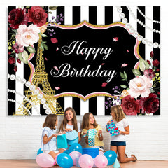 Lofaris Red Floral And Glitter Eiffel Tower Birthday Backdrop