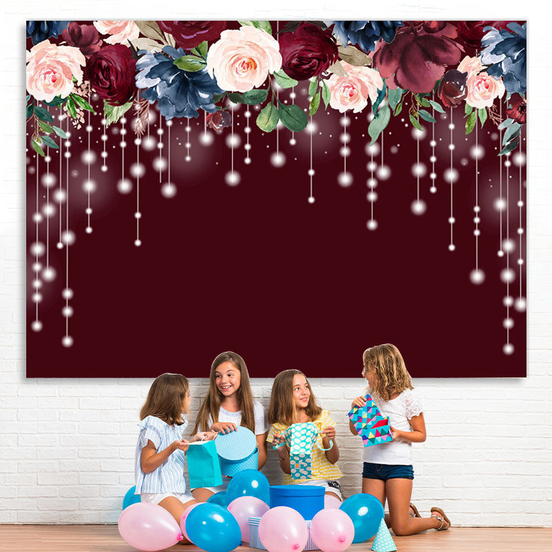 Lofaris Red Floral And Light Birthday Backdrop For Decoration