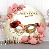Lofaris Red Floral Gold Mask Round Carnival Party Backdrop