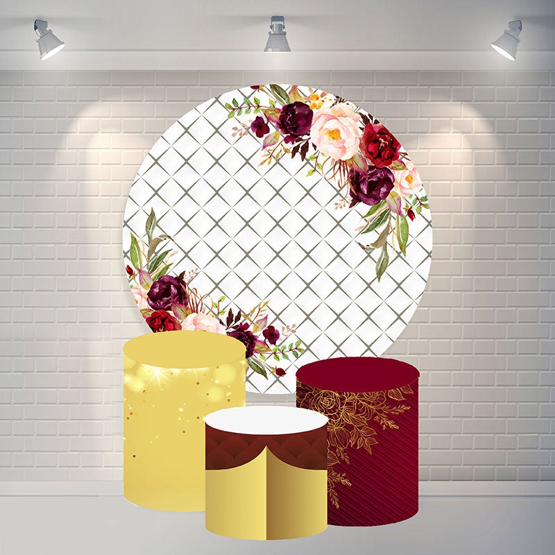 Lofaris Red Flower Round Happy Birthday Backdrop For Party