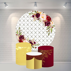 Lofaris Red Flower Round Happy Birthday Backdrop For Party
