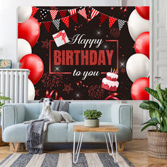Lofaris Red Glitter Flags And Balloons Happy Birthday Backdrop