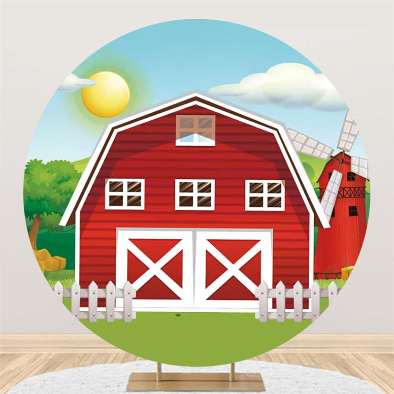Lofaris Red House Green Tree Happy Birthday Round Backdrop