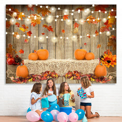 Lofaris Red Maple Leaves and Pumpkin Wood Backdrop for Autumn