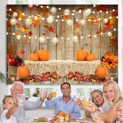 Lofaris Red Maple Leaves and Pumpkin Wood Backdrop for Autumn