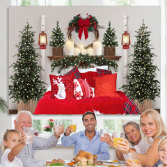 Lofaris Red Pillow Christmas Tree Lights Photo Backdrop for Family