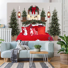 Lofaris Red Pillow Christmas Tree Lights Photo Backdrop for Family