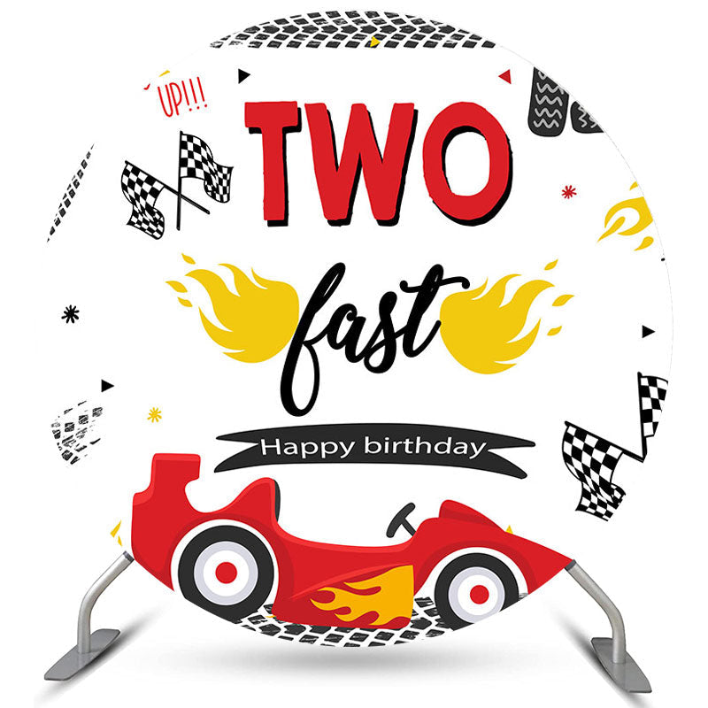 Lofaris Red Race Car Two Fast Round Birthday Party Backdrop