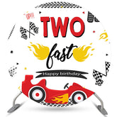 Lofaris Red Race Car Two Fast Round Birthday Party Backdrop