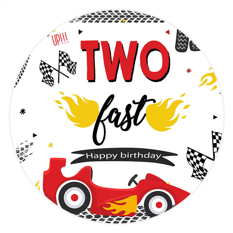 Lofaris Red Race Car Two Fast Round Birthday Party Backdrop