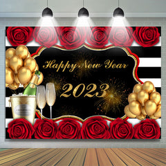 Lofaris UK Red Rose And Gold Balloons Happy New Year Backdrop