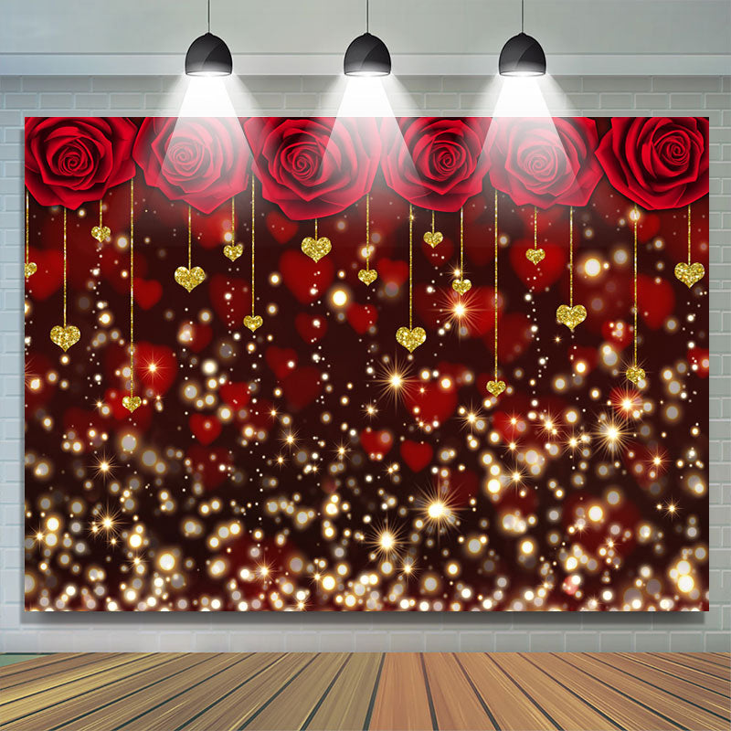 Lofaris Red Rose And Gold Bokeh Glitter Valentines Backdrop