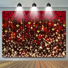 Lofaris Red Rose And Gold Bokeh Glitter Valentines Backdrop