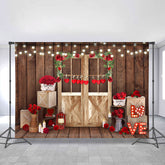 Lofaris Red Rose And Light Wood Door Backdrop For Decoration