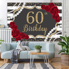 Lofaris Red Rose Dark Gery Glitter Happy 60Th Birthday Backdrop