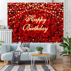 Lofaris Red Rose Flashing Light Happy Birthday Backdrop