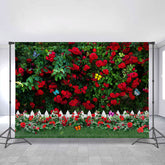 Lofaris Red Rose Green Leaves Butterfly Garden Spring Backdrop
