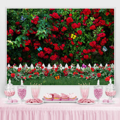 Lofaris Red Rose Green Leaves Butterfly Garden Spring Backdrop