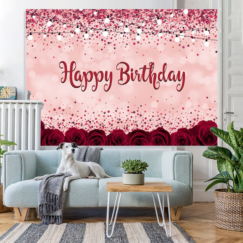 Lofaris Red Roses and Pink Glitter Lights Birthday Backdrop