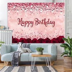 Lofaris Red Roses and Pink Glitter Lights Birthday Backdrop