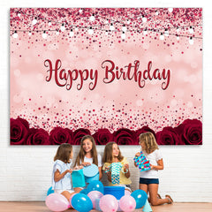 Lofaris Red Roses and Pink Glitter Lights Birthday Backdrop