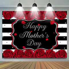Lofaris Red Roses Black and White Stripe Mothers Day Backdrop