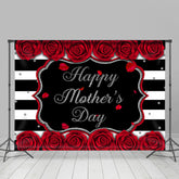 Lofaris Red Roses Black and White Stripe Mothers Day Backdrop