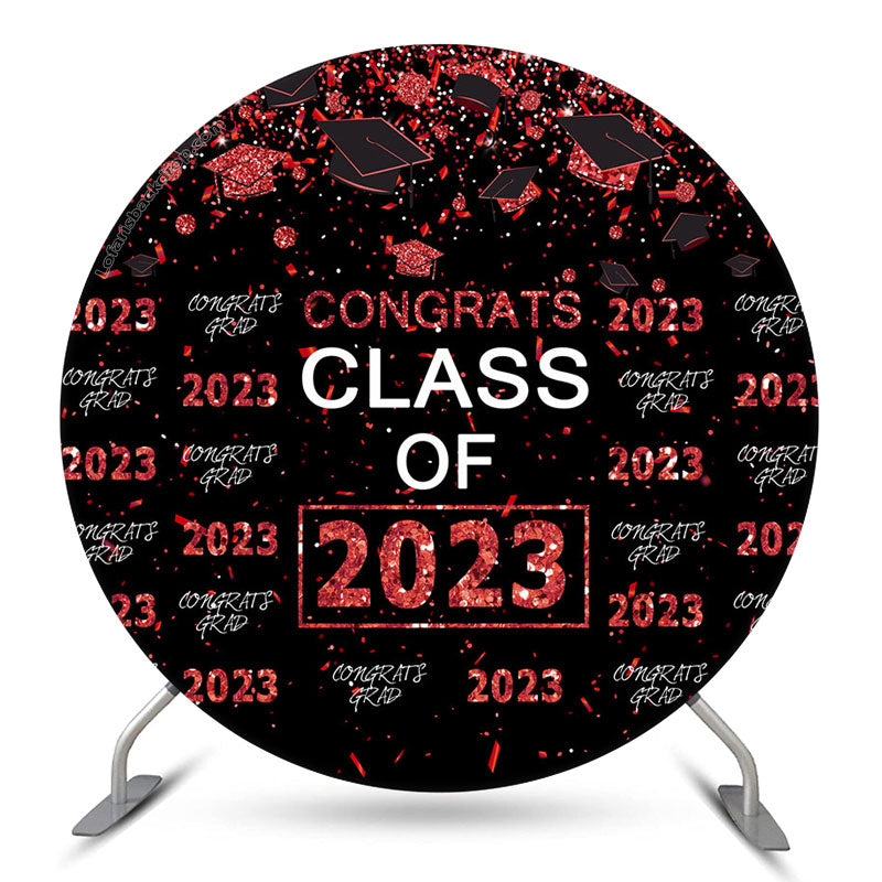Lofaris Red Sparkling Congrats Black Circle 2023 Grad Backdrop