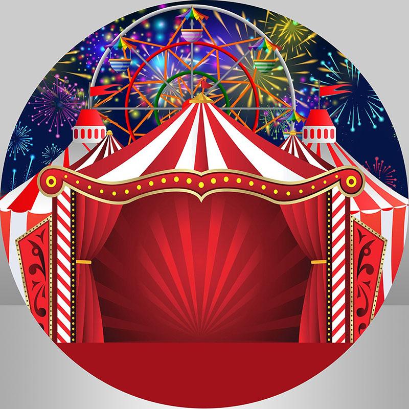 Lofaris Red Stage And Glitter Circle Happy Birthday Backdrop