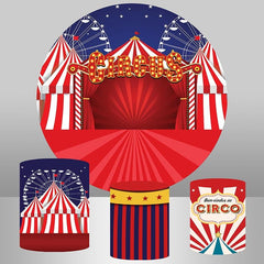 Lofaris Red Stage Ferris Wheel Round Happy Birthday Backdrop