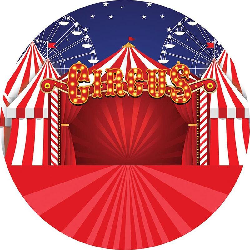 Lofaris Red Stage Ferris Wheel Round Happy Birthday Backdrop