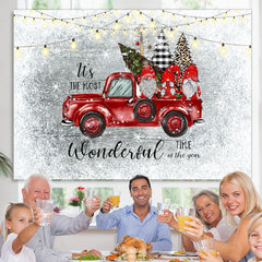 Lofaris Red Truck and Three Dwarfs Snow Christmas Backdrop