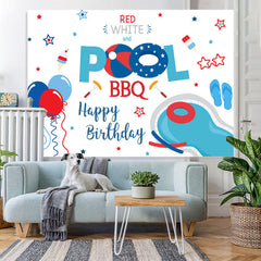 Lofaris Red White and Pool Bbq Balloon Happy Birthday Backdrop