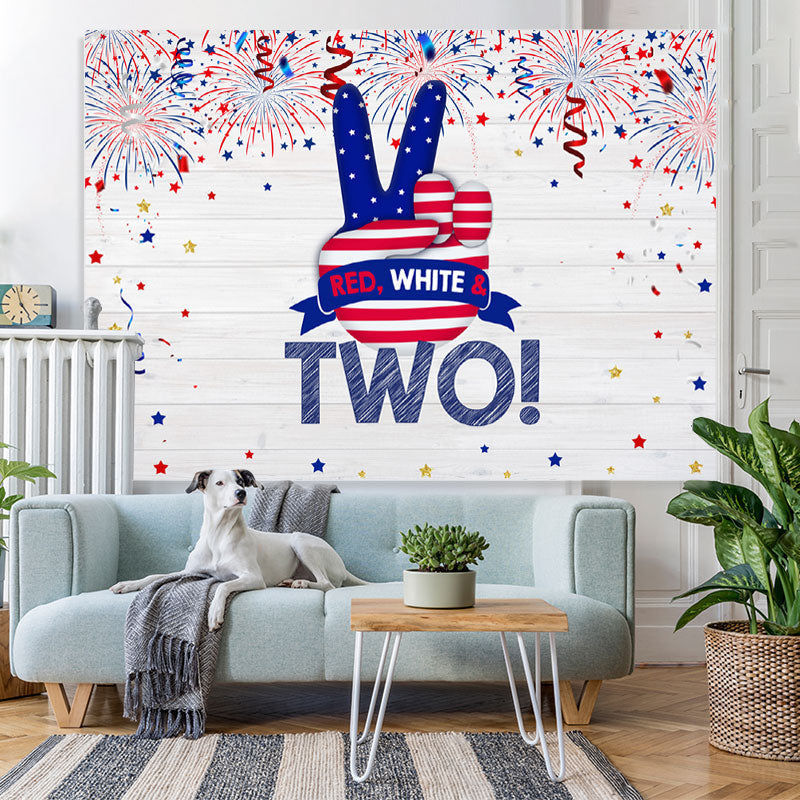 Lofaris Red White and Two Wood Fourth of July Birthday Backdrop