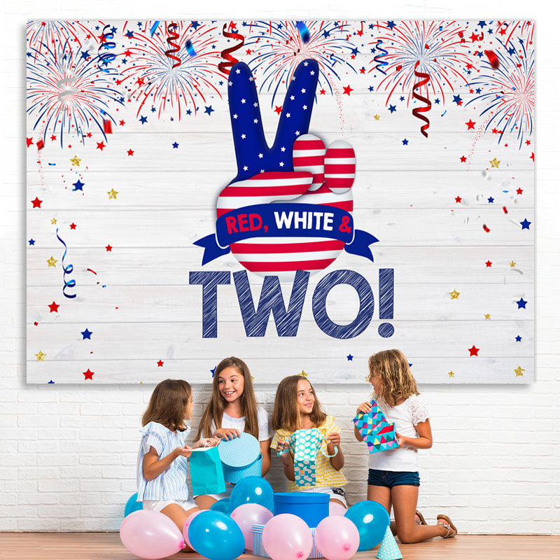 Lofaris Red White and Two Wood Fourth of July Birthday Backdrop