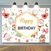 Lofaris Red White Christams Theme Gold Happy Birthday Backdrop