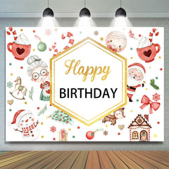 Lofaris Red White Christams Theme Gold Happy Birthday Backdrop