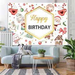 Lofaris Red White Christams Theme Gold Happy Birthday Backdrop