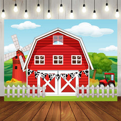 Lofaris Red Windmill Farm Birthday Party Backdrop For Kids