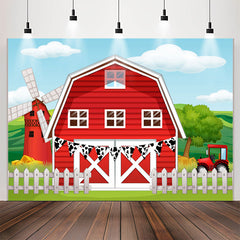 Lofaris Red Windmill Farm Birthday Party Backdrop For Kids