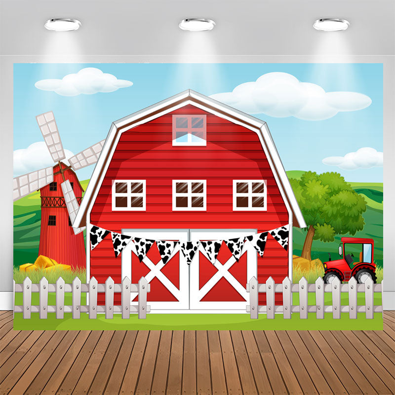 Lofaris Red Windmill Farm Birthday Party Backdrop For Kids