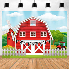 Lofaris Red Windmill Farm Birthday Party Backdrop For Kids